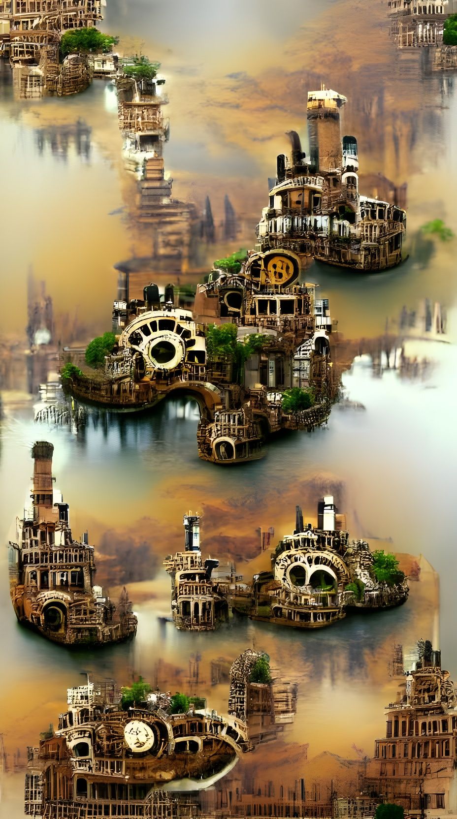 Fantasy Steampunk City Ruins on Floating Island