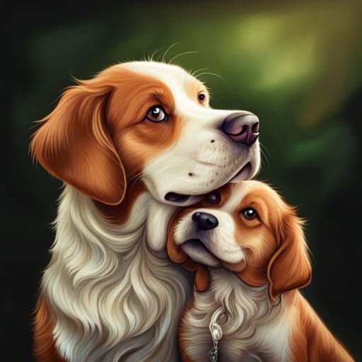 Dog and Puppy in Disney Animation Style
