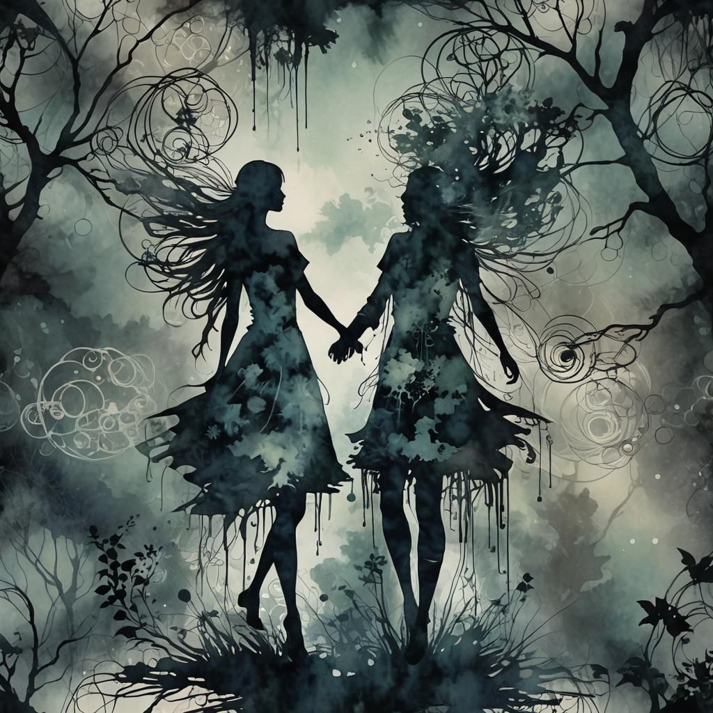 Entangled Fairy Silhouette in Misty Forest