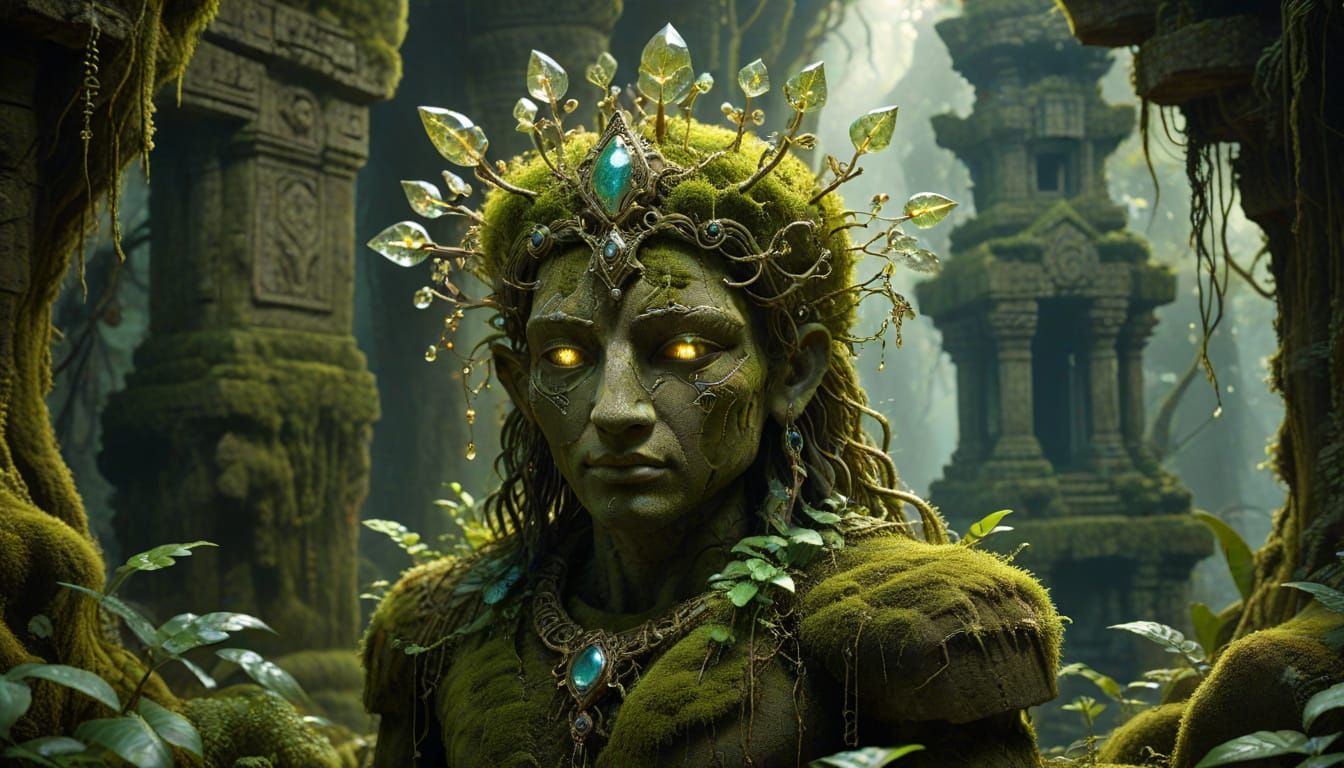 Mossy Stone Automaton Awakens in Jungle Temple