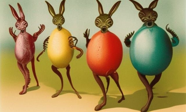 Surreal Dancing Rabbits in Alien Biomech Style