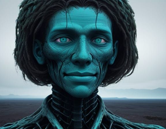 Boy with Distorted Smile on Alien Planet