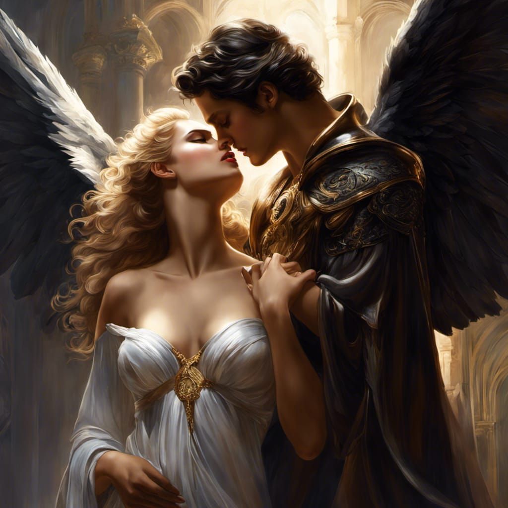 Angelic Demon Kiss: Hyperrealistic Voluptuous Lovers