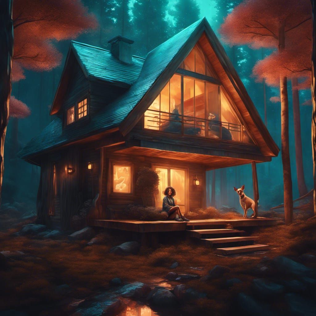 Cozy Cabin Portrait in Cyberpunk Surrealism