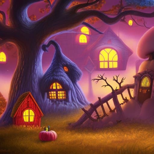 Cotton Candy Mushroom House with Bear in Halloween