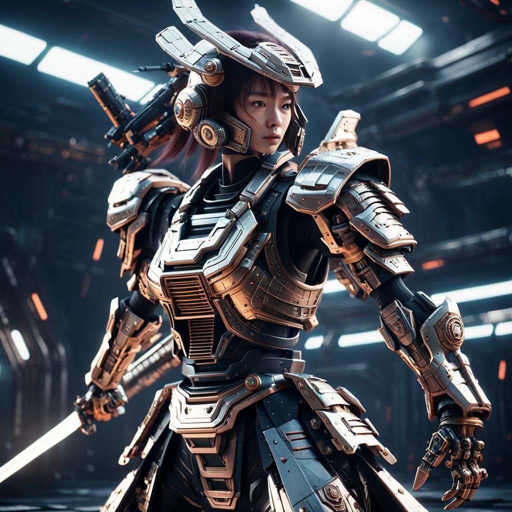 Futuristic Samurai Woman in Space, Sci-Fi Art