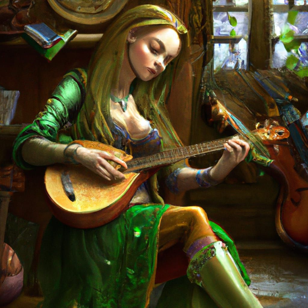 Half Elf Bard in Tavern: Renaissance Hyperrealism
