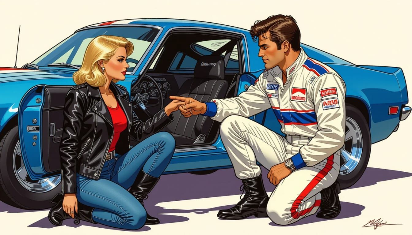 Vintage Racing Scene in Manara Style