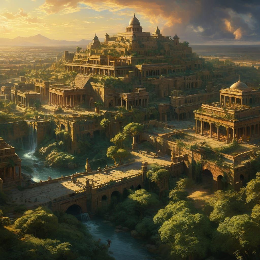 Surreal Golden Cityscape in 19th-Century Orientalist Style