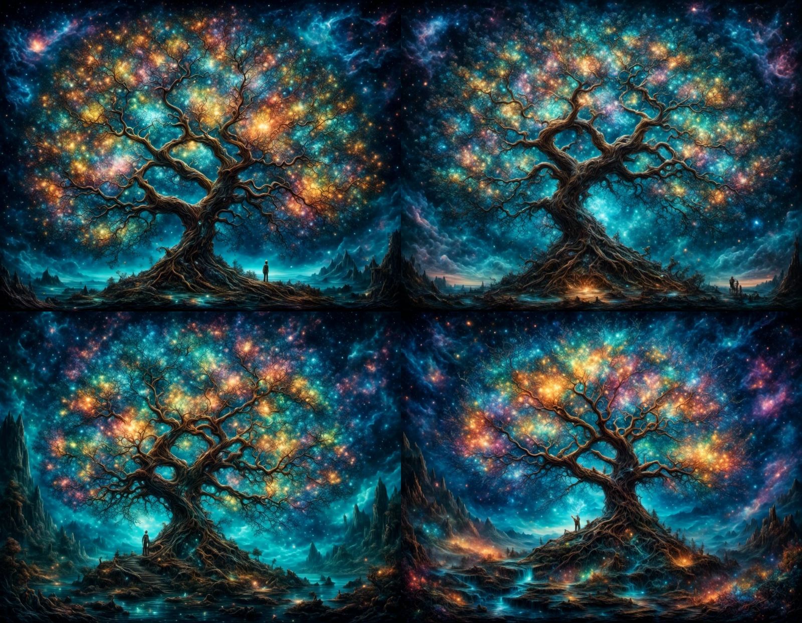 Bioluminescent Tree of Life in Cosmic Night Sky