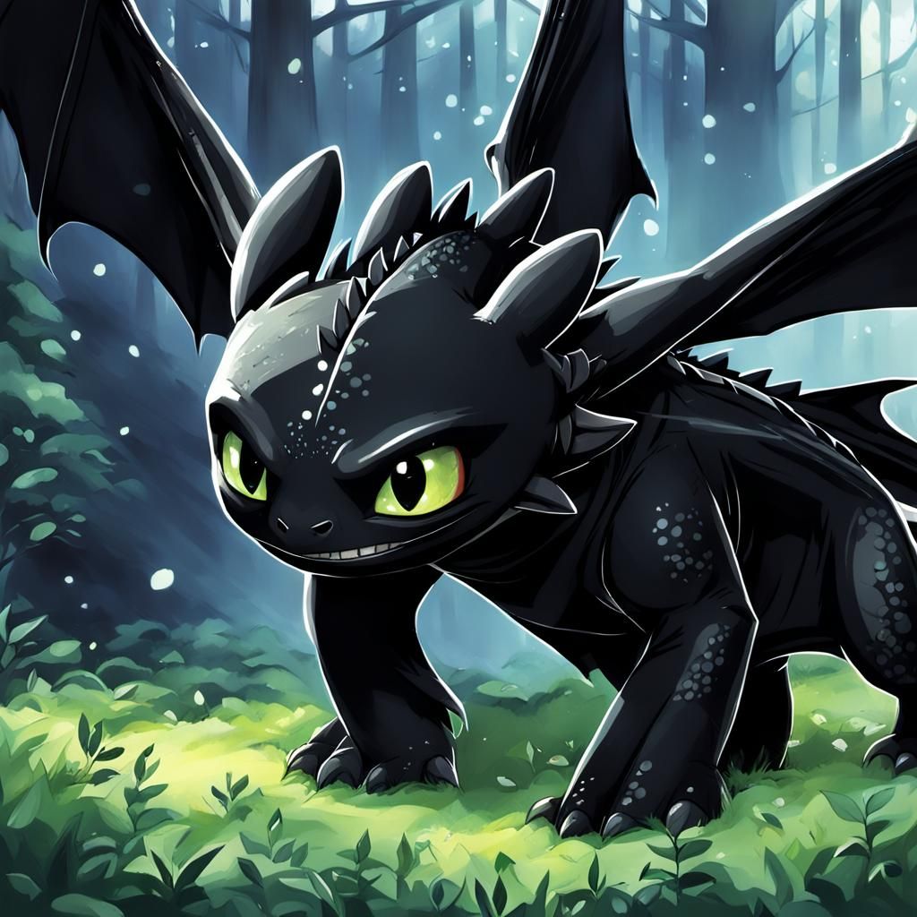 Toothless in Anime Key Visual Style