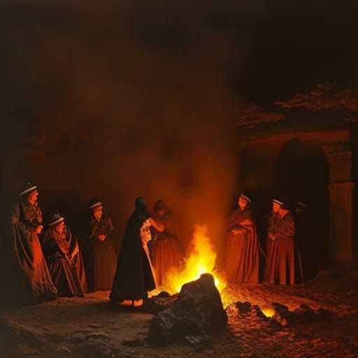 Dark Campfire Summons Demonic Presence in Macabre Art