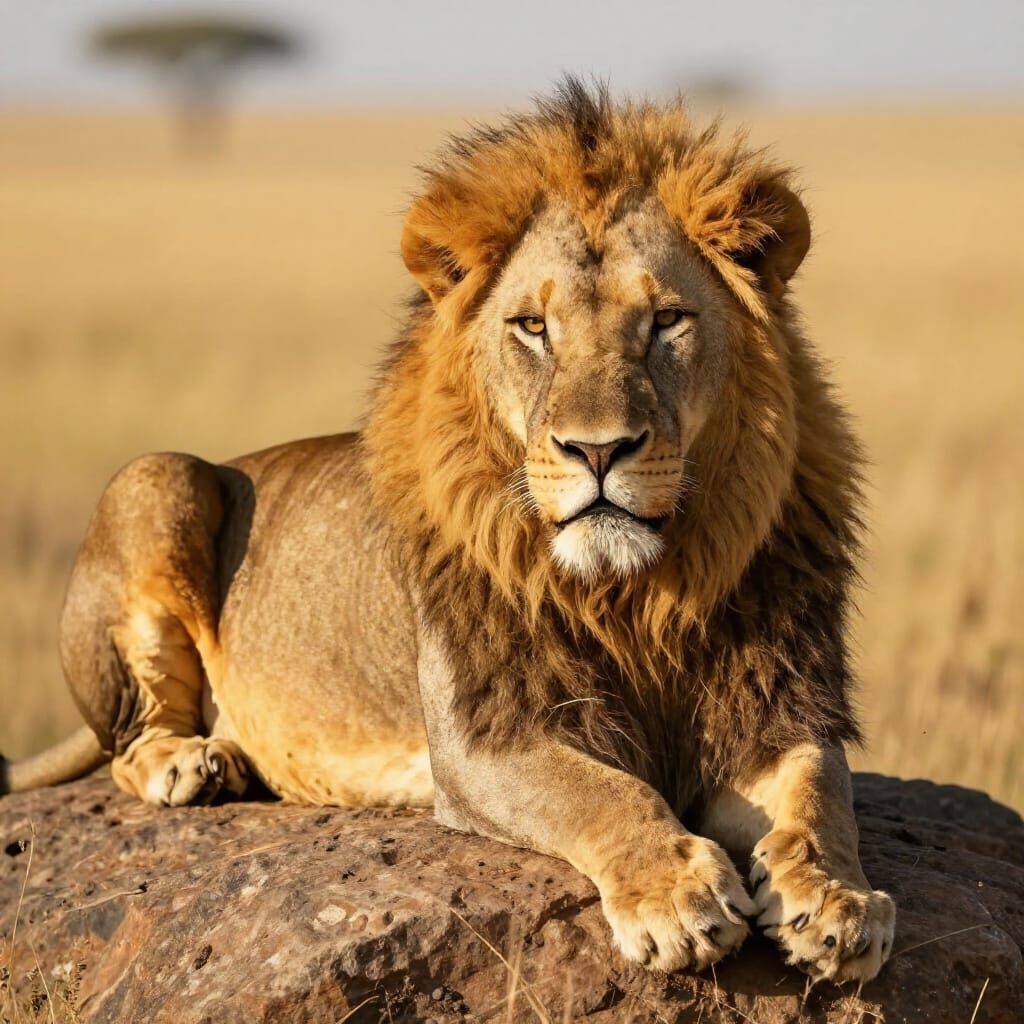 Majestic Lion Exhibits Boredom on Savanna Rock