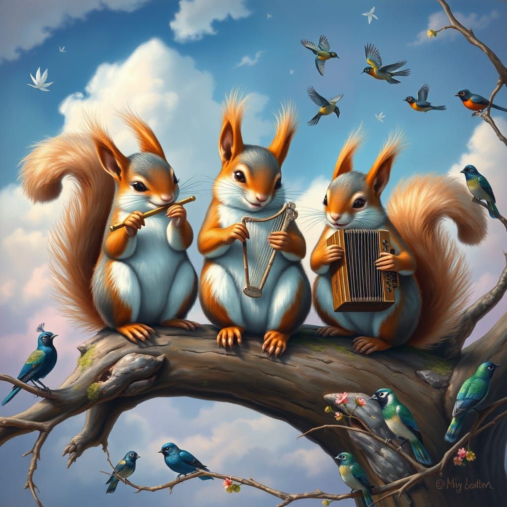 Fantastical Squirrels Perform for Bird Audience in Dreamy La...