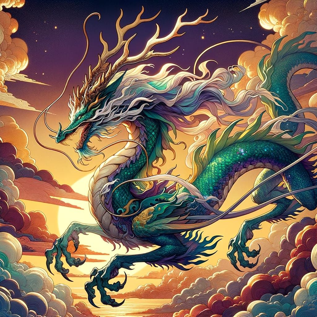 Anime Dragon in 19th-Century Japanese Woodblock Style