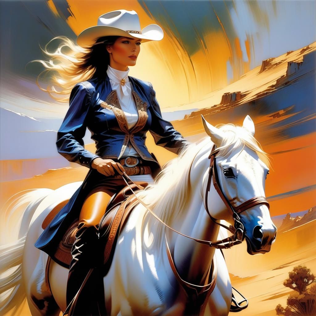 Cowgirl on Horse in Impasto Style