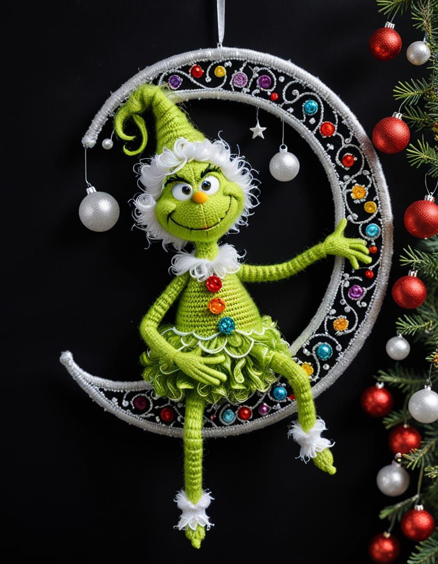 Klimt Style Crochet Grinch with Cosmic Christmas Decorations