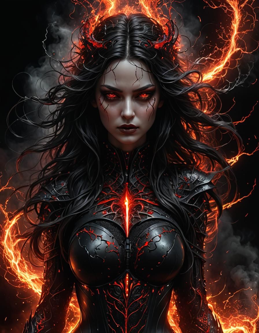 Gothic Goddess of Black and Red Electricity