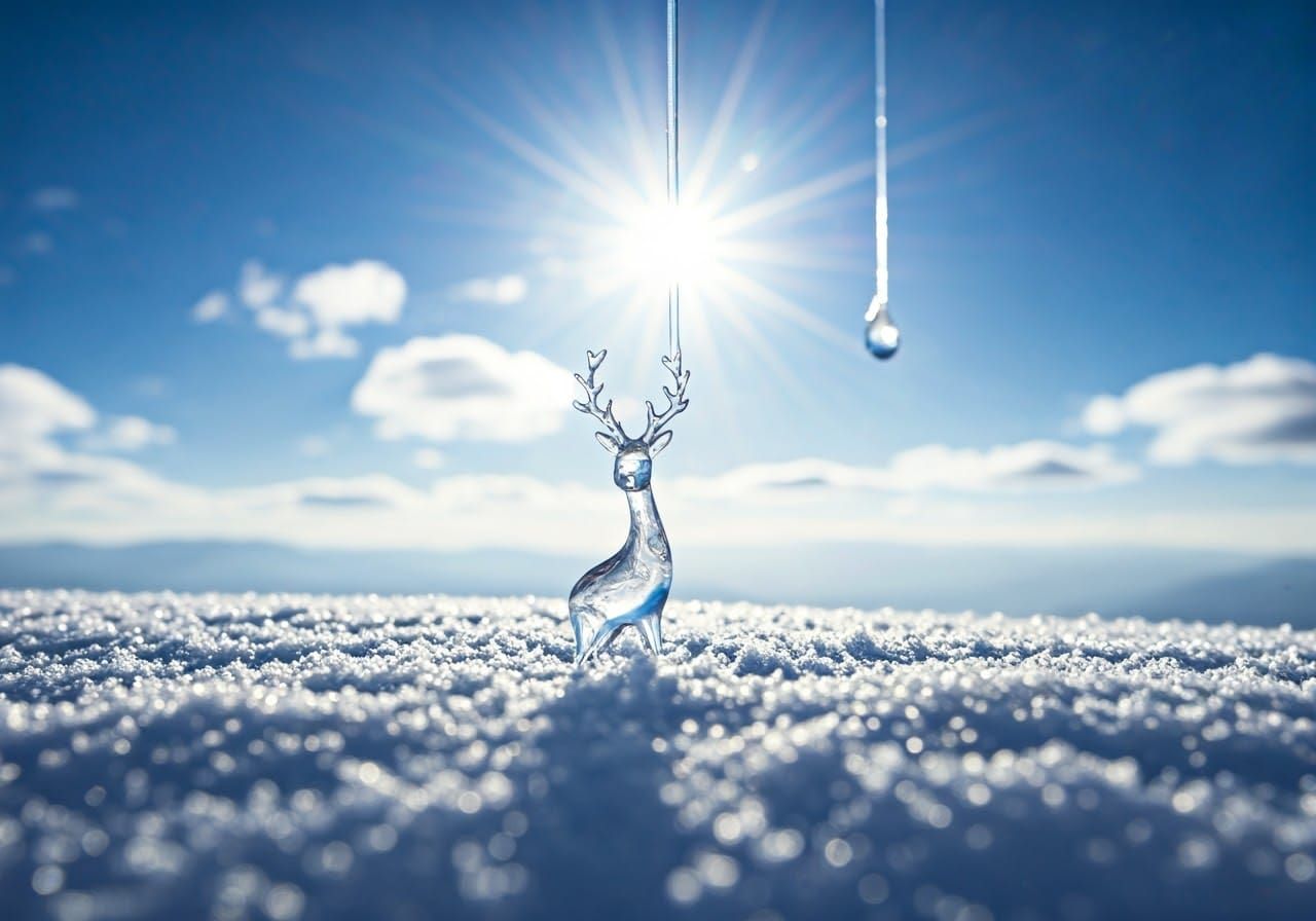 Crystal Deer in Serene Snowy Landscape