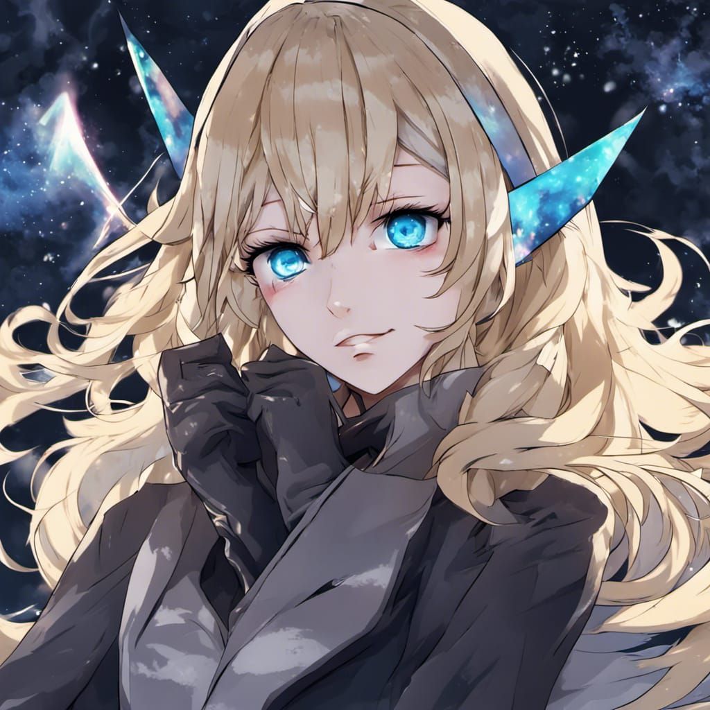 Blonde Anime Girl with Galaxy Background