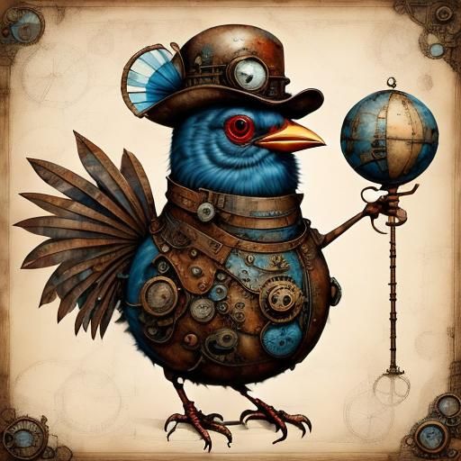 Steampunk Bird Illustration with Rusted Metal Shapes