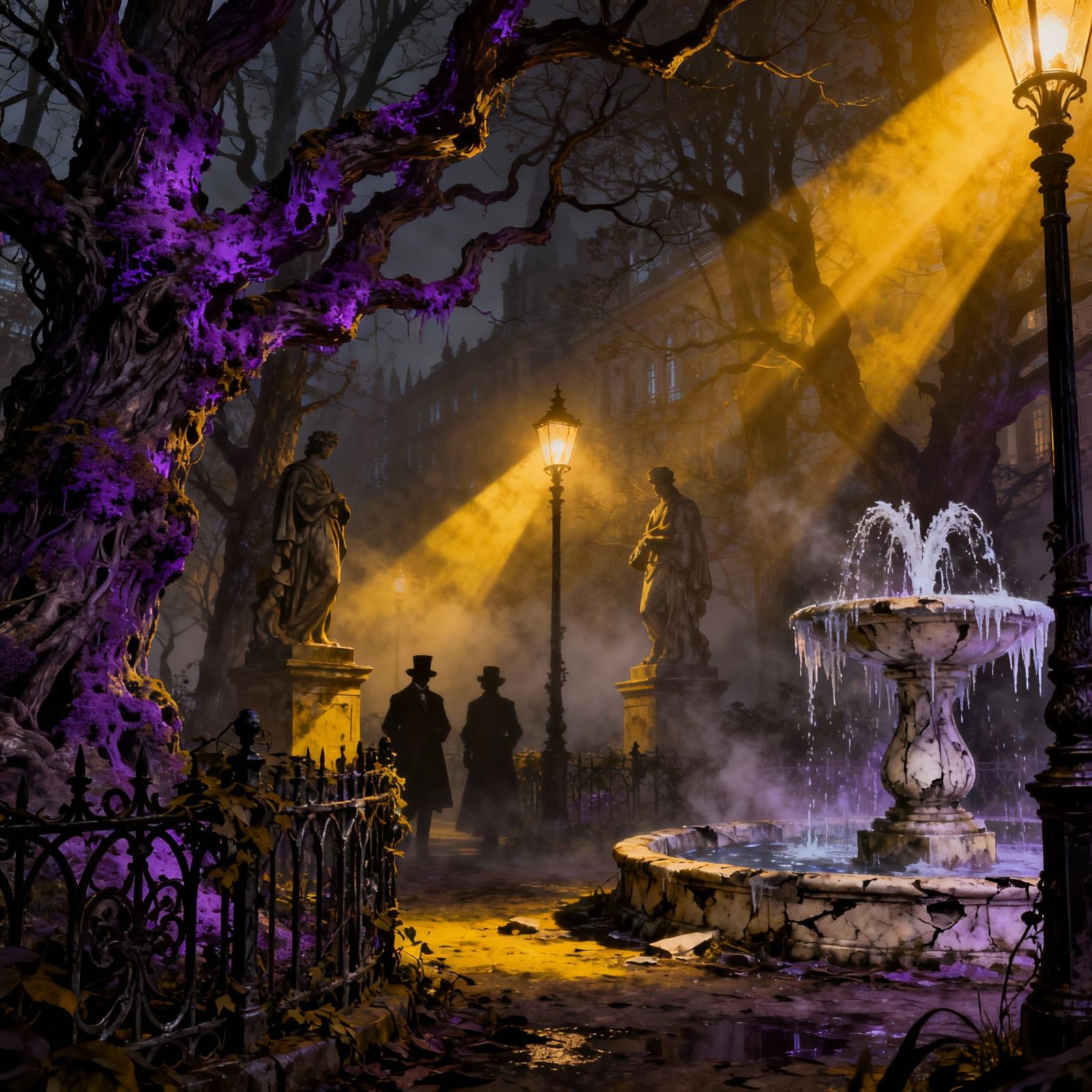 Victorian Park at Dusk: Dark Fantasy Art