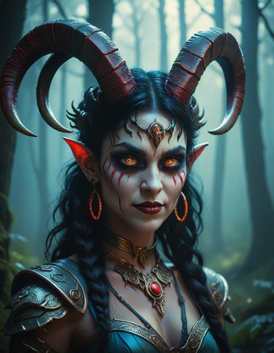 Lifelike Female Demon in Dark Fantasy Portrait