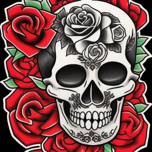 Mexican Sugar Skull Tattoo Design with Roses