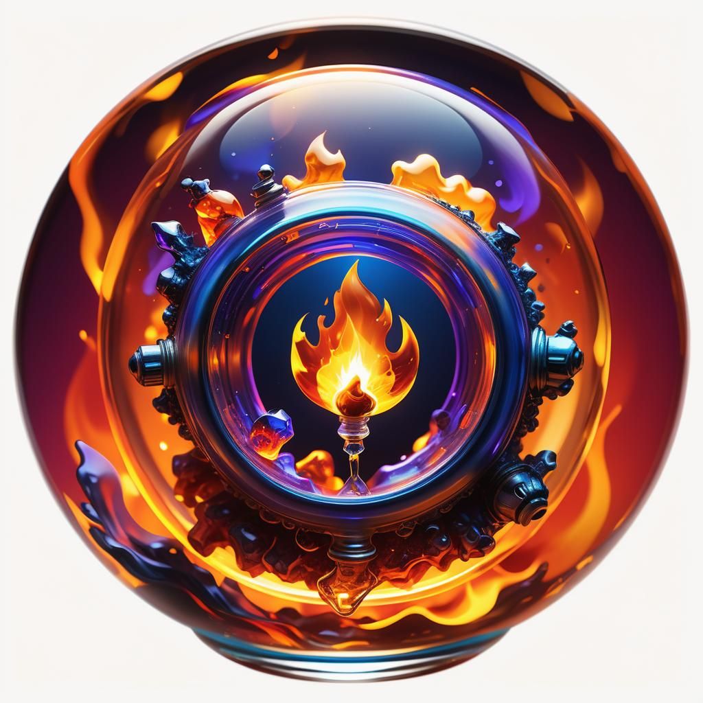 Glass Vial Holding Fire Elementals: 3D Rendered Concept Art