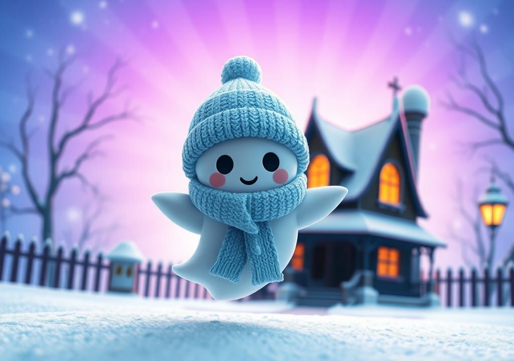 Kawaii Chibi Ghost in Winter Wonderland