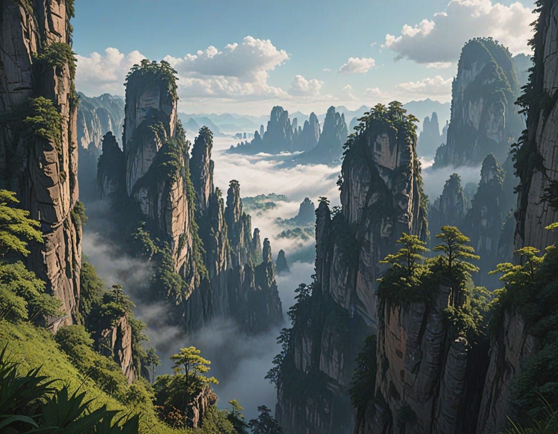 Majestic Zhangjiajie Mountains Rise Through the Mist