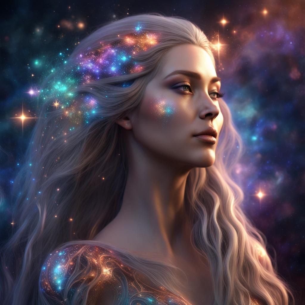 Spectral Elven Woman Made of Stars: Digital Art