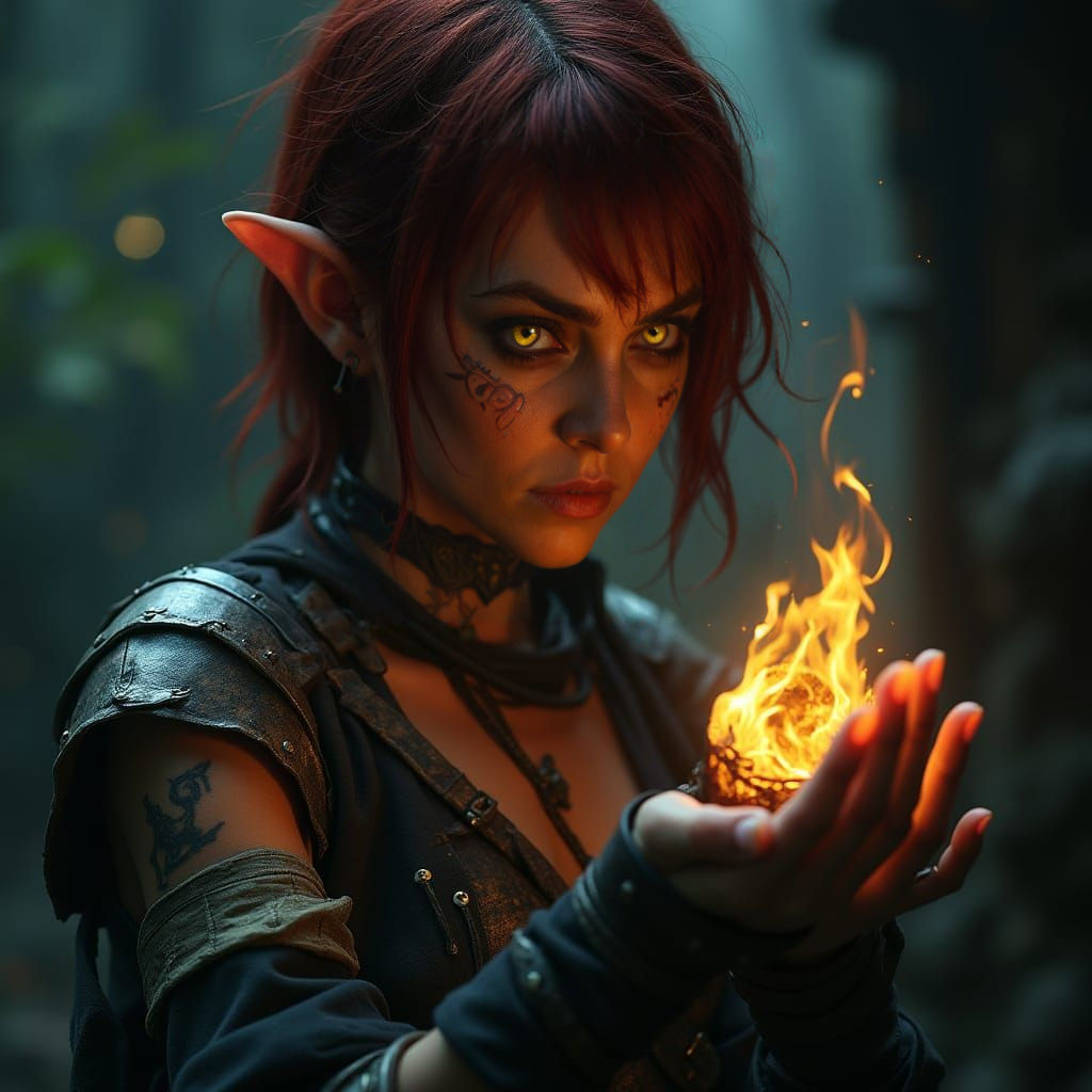 Stunning Half-Elf Pirate Wizardess with Dramatic Tattoo