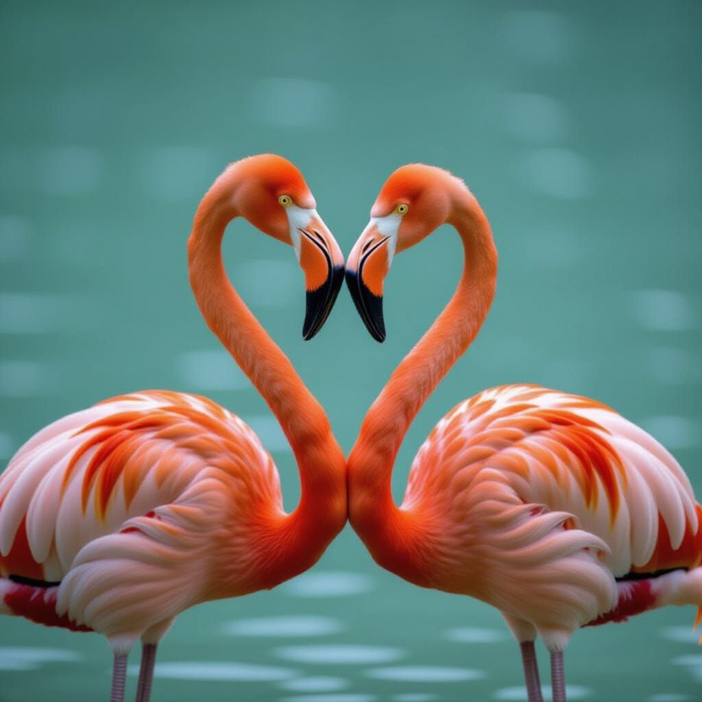 Two Flamingos Form Heart Shape in Stunning Image
