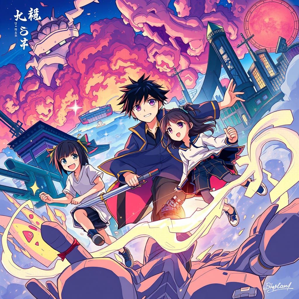 Dynamic Anime Scene in Manga Style