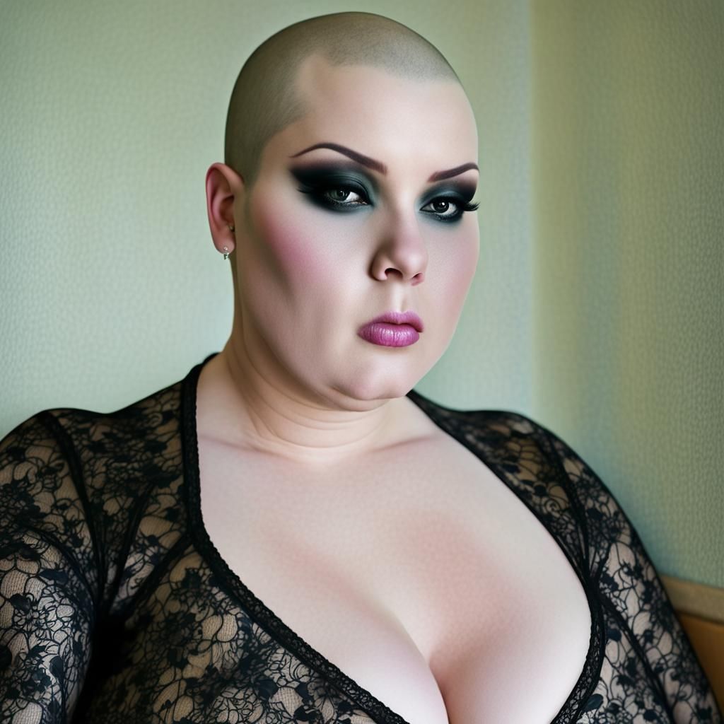 Sad Woman in Lace Catsuit with Dark Makeup