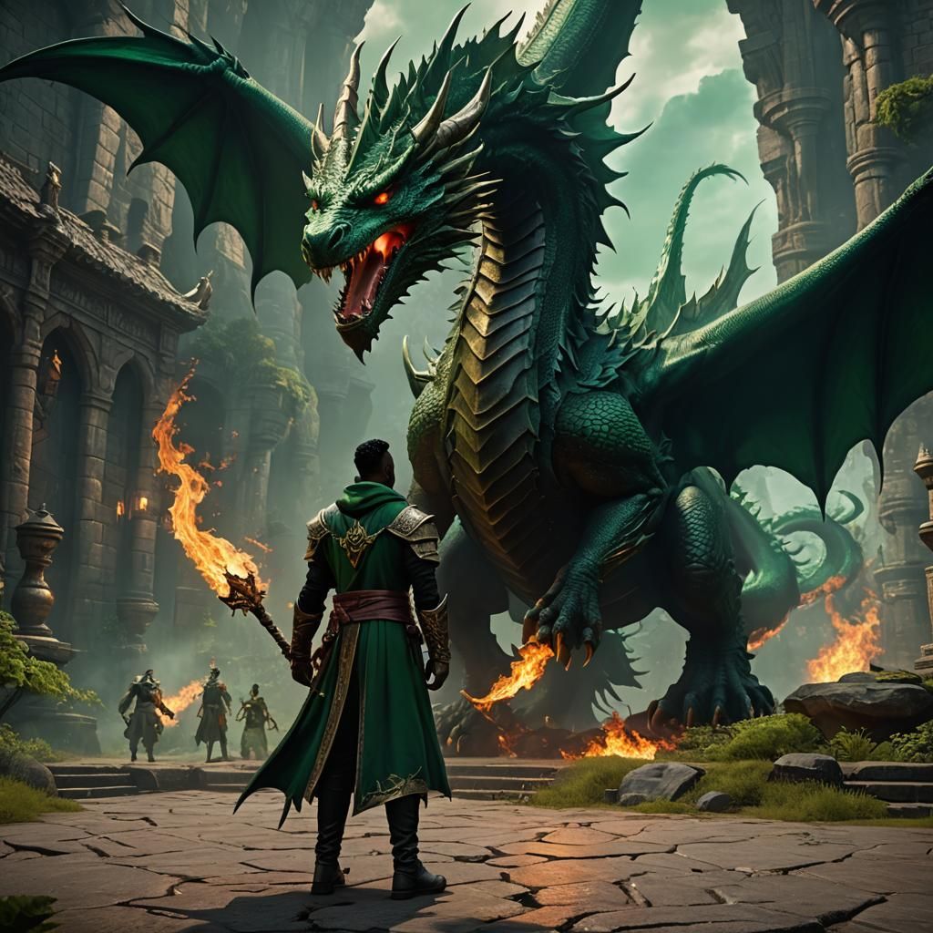 Fantasy Fire Mage and Dragon Concept Art