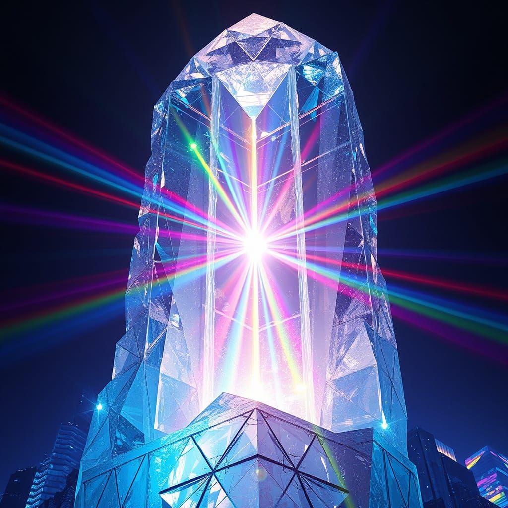 Prismatic Crystal Monument Unleashing a Rainbow