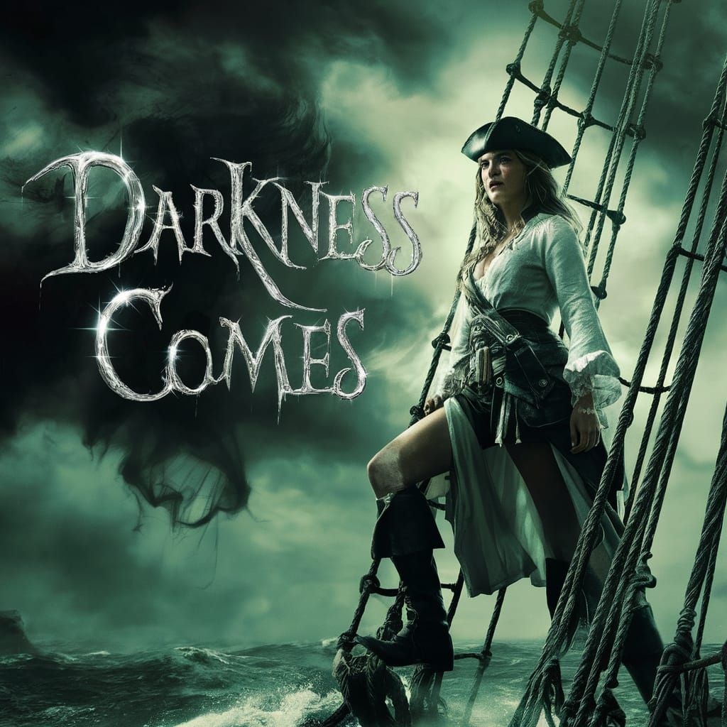 Female Pirate Movie Poster with Eerie Fog