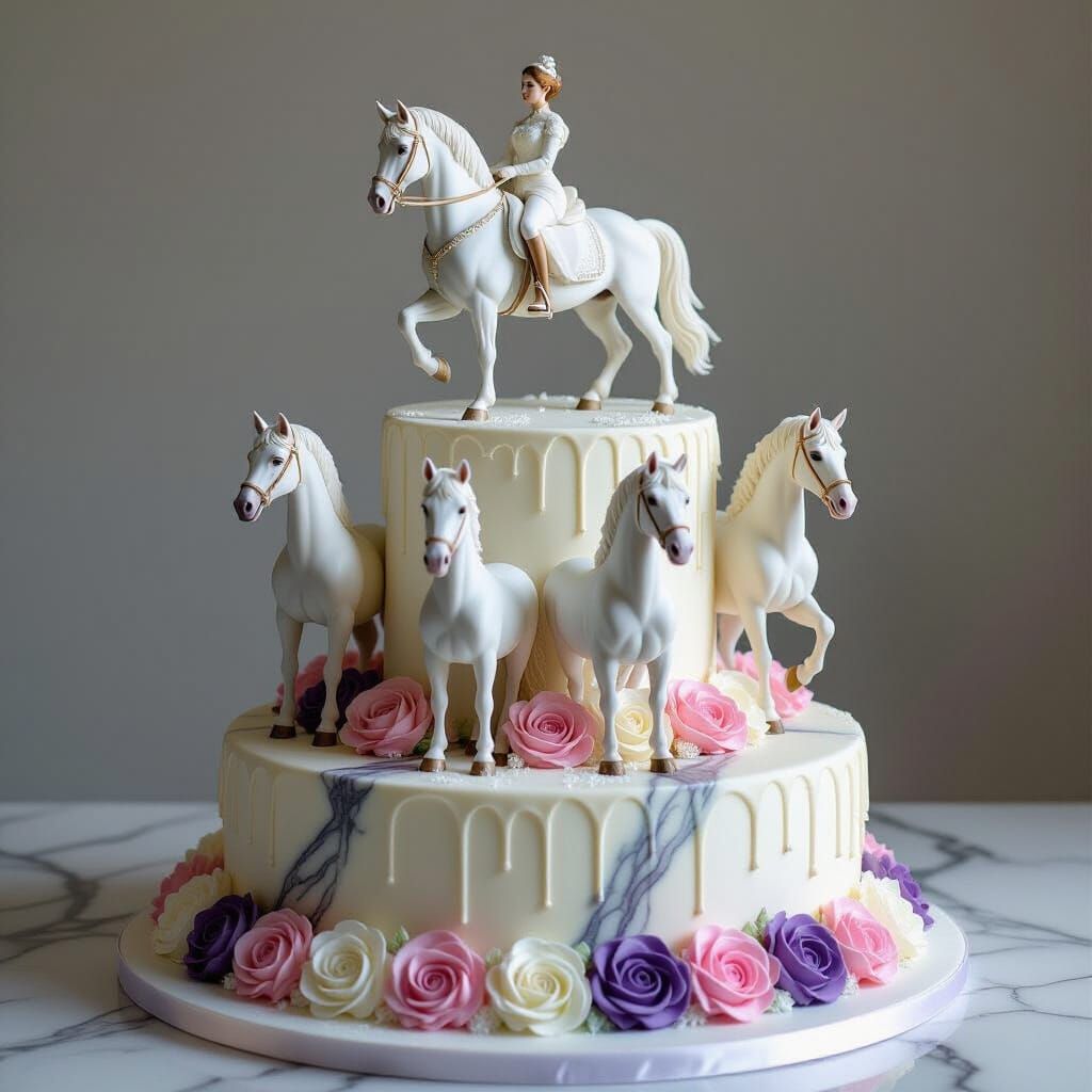 Hyper-Realistic Ice Carved Cake with Fondant Horses