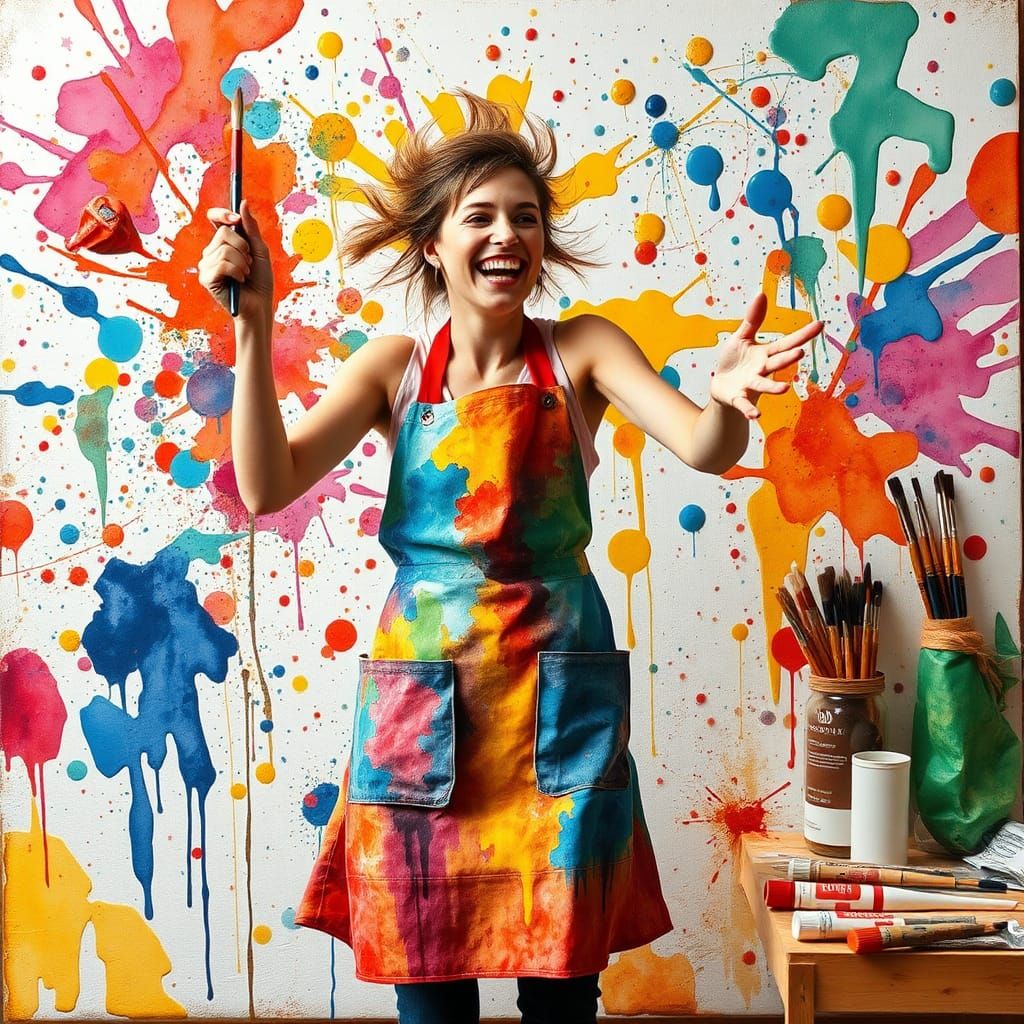 Joyful Artist's Watercolor Splatter in Abstract Expressionis...