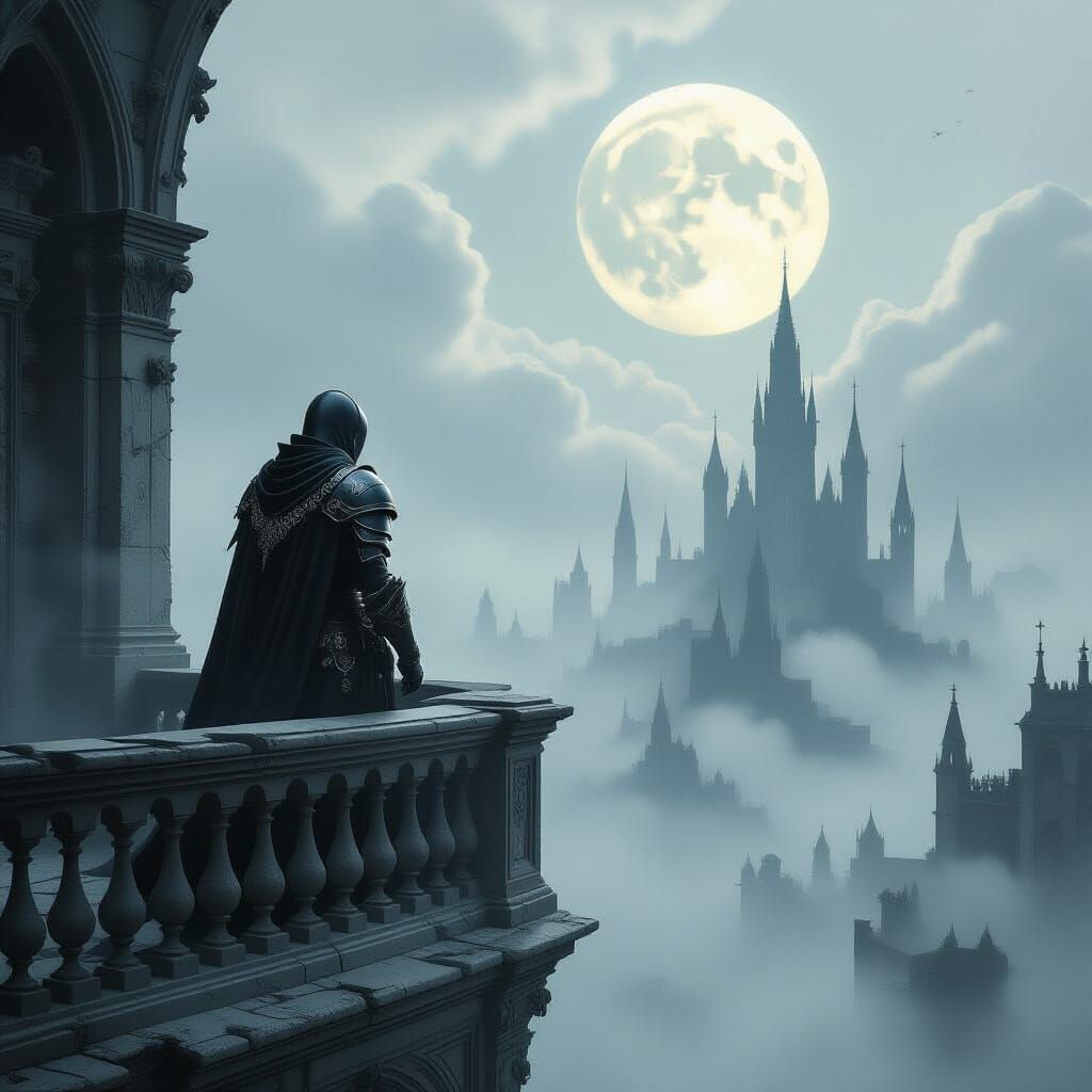 Knight Overlooks Haunted Gothic Cityscape