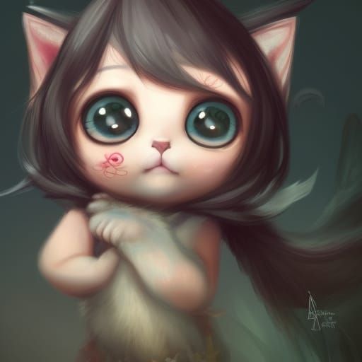 Chibi Kitten Portrait in Detailed Digital Illustration