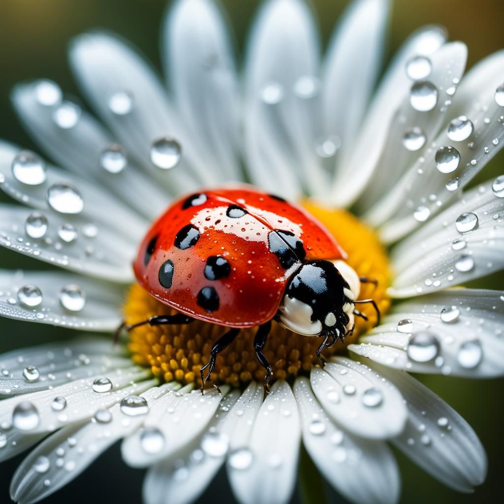 Ladybug on Daisy in Ethereal Macro Photograph