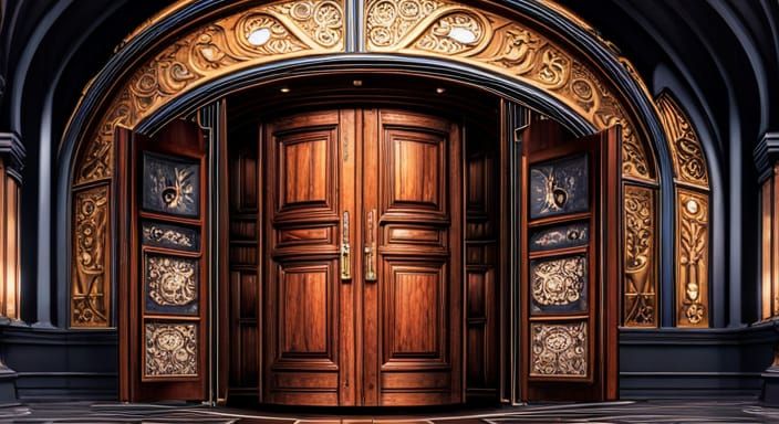 Intricate Circular Wooden Room with Locked Doors
