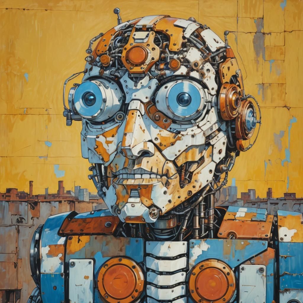 Cyborg Robot in Industrial Landscape