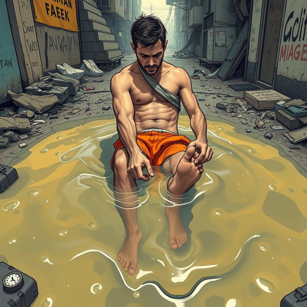 Man Trapped in Vibrant Urban Slime Pit