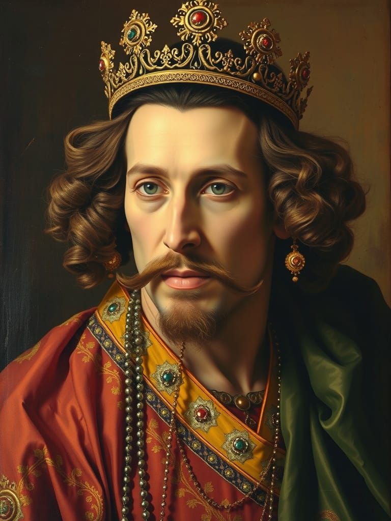 Ethereal Baroque Portrait in Vibrant Madhubani Style