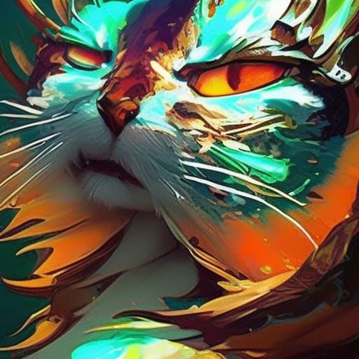 Hyperdetailed Cat Concept Art in Orange and Teal