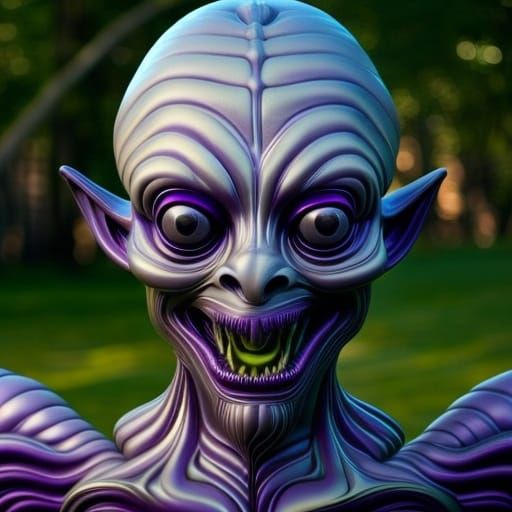 Creepy Alien Portrait with Cheshire Smile